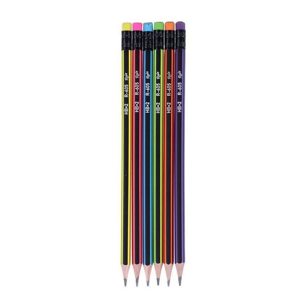 rain r 605 pencil twobooks مداد مشکی پاک کن دار Rain مدل R-605 بسته 12 عددی - Image 1