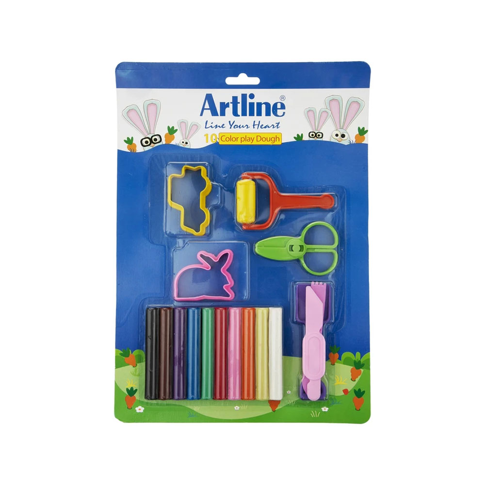 Artline 10 color play dough 800BL10 twobooks 1 خمیر بازی 10 رنگ آرتلاین مدل 800BL10 به همراه ابزار - Image 1