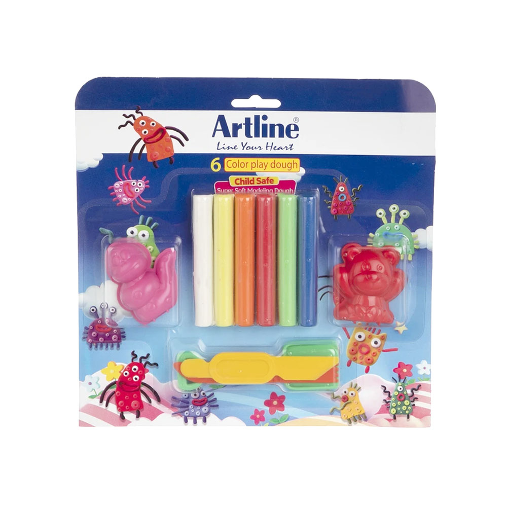 Artline 800BL6-2 6 Color Playdough twobooks 1 خمیر بازی 6 رنگ آرتلاین مدل 800BL6-2 به همراه ابزار - Image 1